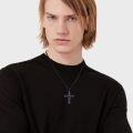 wholesale Sterling Silver Men s Black Cross Necklace with Turquoise Pendant-0-10