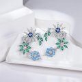 wholesale 925 Sterling Silver Snowflake Stud Earrings with Blue and Green Gems for Women-0-1