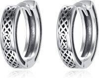 wholesale 925 Sterling Silver Metal Celtic Knot Huggie Hoop Earrings for Men 23mm Diameter - Unique Design with Intricate Braided Pattern and Polished Finish-Viking Celtic Knot Hoop Earring-Silver
