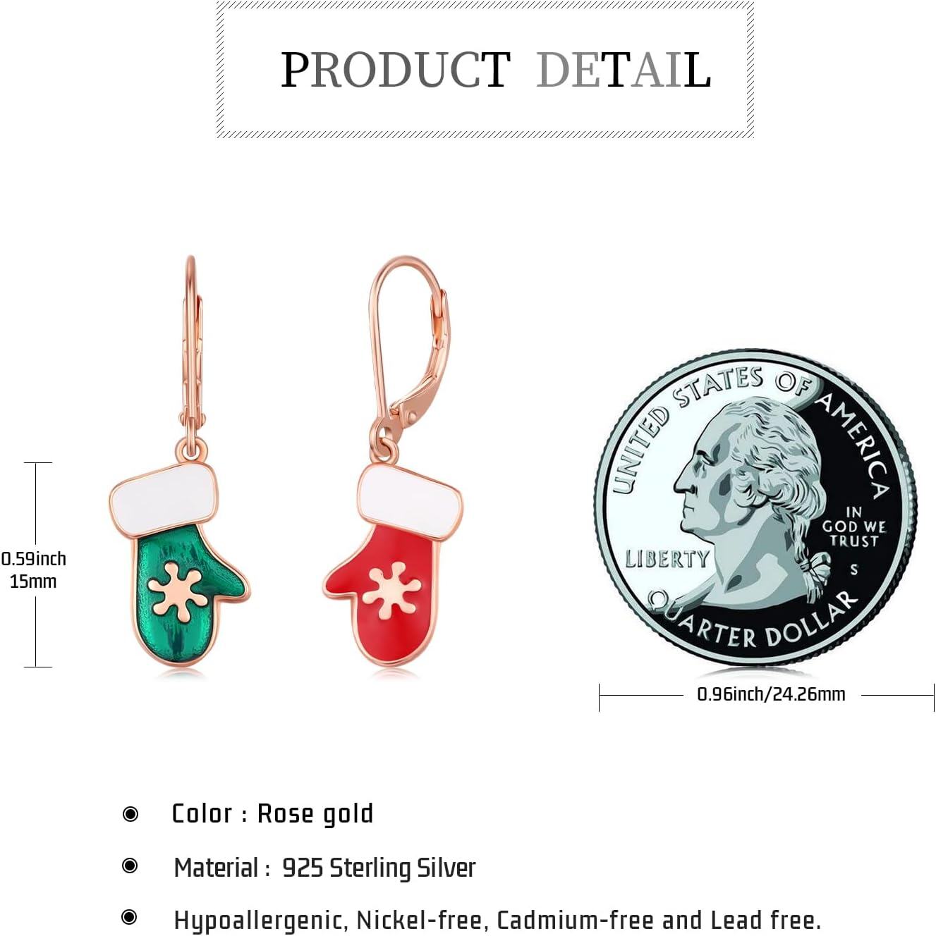 925 Sterling Silver Mitten Dangle Earrings with Red and Green Enamel for Women-0-5