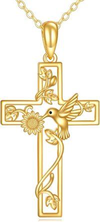 wholesale 14K Gold Hummingbird & Sunflower Vine Cross Pendant Necklace - Christian  for Women and Men-Sunflower Hummingbird