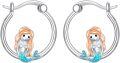 wholesale 925 Sterling Silver Mermaid Huggie Hoop Earrings with Enamel Tail Design for Women-0-0