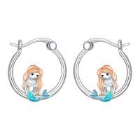 wholesale 925 Sterling Silver Mermaid Huggie Hoop Earrings with Enamel Tail Design for Women-Sea Mermaid