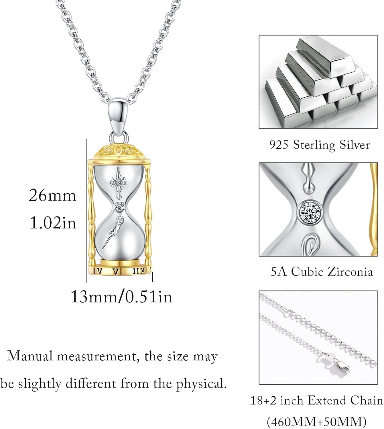 Sterling Silver Bullet Hourglass Cylinder Urn Cremation Keepsake Pendant-0-5