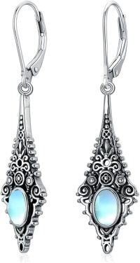 wholesale 925 Sterling Silver Blue Moonstone Bohemian Drop Earrings for Women-Boho Moonstone Earrings-2
