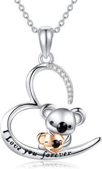 wholesale 925 Sterling Silver Koala and Baby Heart Pendant Necklace I Love You Forever Gifts for Women-koala