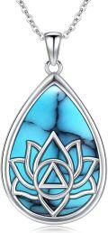 wholesale 925 Sterling Silver Teardrop Turquoise Lotus Flower Pendant Necklaces for Women's s-0-0