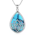 wholesale 925 Sterling Silver Teardrop Turquoise Lotus Flower Pendant Necklaces Wholesale for Women's s-0-0