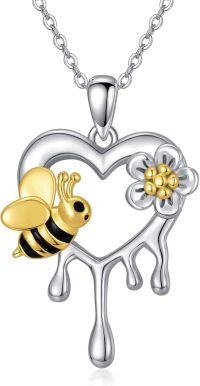 wholesale 925 Sterling Silver Heart-Shaped Honeybee and Daisy Pendant Necklace for Women & Girls-Bee heart necklace