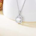 wholesale White Gold Plated 925 Sterling Silver Square Halo Cubic Zirconia Pendant Necklace with Chain (18+2)-0-3