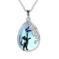 wholesale 925 Sterling Silver Teardrop Pendant with Blue Butterfly and Black Cat Design - Mothers Day Gift for Her-0-0