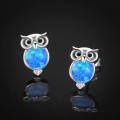 wholesale 925 Sterling Silver Blue Opal Owl Stud Earrings - Cute Animal Jewelry for Women-0-1