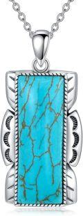 wholesale 925 Sterling Silver Rectangle Turquoise Stone Pendant Necklace for Women - Vintage Boho Style  48cm Chain Length-0-0