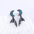 wholesale 925 Sterling Silver Turquoise Abalone Crescent Moon Bat Drop Earrings - Halloween  for Her-0-1