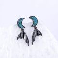 wholesale 925 Sterling Silver Crescent Moon Earrings Wholesale With Bat Wings And Turquoise Inlay-0-1