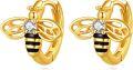 wholesale 925 Sterling Silver Gold Plated Honeybee Hoop Earrings with Cubic Zirconia and Black Enamel Accents for Women-0-0
