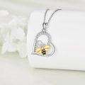 wholesale 925 Sterling Silver Bee Honeycomb Heart Pendant Necklace for Women Girls  48cm Chain Length-0-5