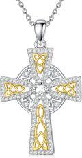 wholesale 925 Sterling Silver Celtic Cross Pendant with Cubic Zirconia and Gold Accents - Christian Religious Jewelry for Men & Women-0-0