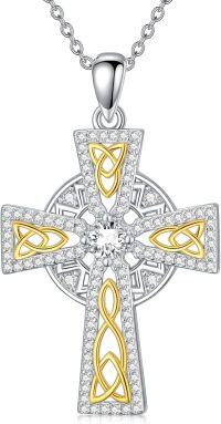 wholesale 925 Sterling Silver Celtic Cross Pendant with Cubic Zirconia and Gold Accents - Christian Religious Jewelry for Men & Women-Celtic Cross-Zircon
