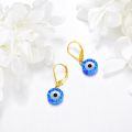wholesale 14K Gold Blue Opal Evil Eye Leverback Earrings-0-4