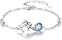 wholesale 925 Sterling Silver Metal Blue Crystal Dolphin Bracelet for Women - Ocean Theme Beach Jewelry-Blue Dolphin Wave Bracelet