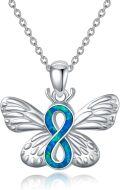 wholesale 925 Sterling Silver Blue Fire Opal Butterfly Pendant Necklace for Women's Gifts-0-0