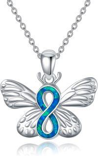 wholesale 925 Sterling Silver Blue Fire Opal Butterfly Pendant Necklace for Women's Gifts-2-Infinity Opal Butterfly