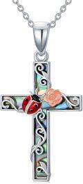 wholesale TOUPOP Cross Necklace Sterling Silver Butterfly/ladybug/hummingbird/dragonfly/bee Abalone Shell Rose Cross Pendant For Women Religious Gift For Mom Grandma Wife Sister Her -0-0