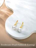 wholesale 14K Gold White Freshwater Pearl Drop Earrings with Diamonds-0-4