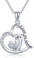 wholesale 925 Sterling Silver Heart-Shaped Australian Shepherd Pendant Necklace with Cubic Zirconia and Engraved Message I Love You Forever-0-0