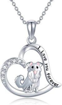 wholesale 925 Sterling Silver Heart-Shaped Australian Shepherd Pendant Necklace with Cubic Zirconia and Engraved Message I Love You Forever-Australian Shepherd