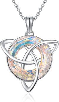 wholesale 925 Sterling Silver Rainbow Crystal Celtic Knot Trinity Pendant Necklace-Pink Trinity