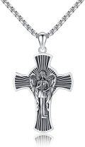 wholesale 925 Sterling Silver Cross Pendant with Angel Design - Religious Jewelry for Men-0-0