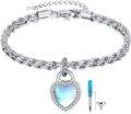 wholesale 925 Sterling Silver Heart Lock Charm Bracelet with Moonstone and Crystal Accents-0-0