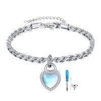 wholesale 925 Sterling Silver Heart Padlock Charm Bracelet-Lock moonstone