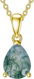 wholesale 925 Sterling Silver & 14k Yellow Gold Plated Teardrop Moss Agate Pendant Necklace-0-0