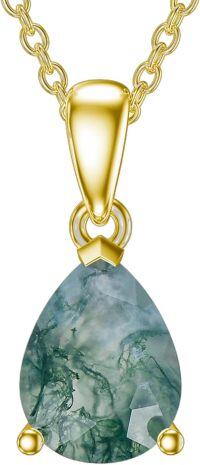wholesale 925 Sterling Silver & 14k Yellow Gold Plated Teardrop Moss Agate Pendant Necklace-Pear-Cut gold