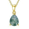 wholesale 925 Sterling Silver & 14k Yellow Gold Plated Teardrop Moss Agate Pendant Necklace-0-0