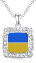 wholesale 925 Sterling Silver Square Blue and Yellow Ukraine Flag Pendant Necklace with Cubic Zirconia - Peace Style  for Women & Girls-0-0