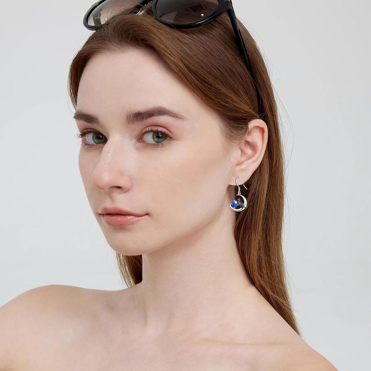 wholesale 925 Sterling Silver & Lapis Lazuli Enchanting Cat Earrings - Black Cat on Moon-0-2