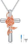 wholesale 925 Sterling Silver Rose Flower Cross Cremation Urn Keepsake Jewelry for Women's Memory Lockets and Necklaces-0-0