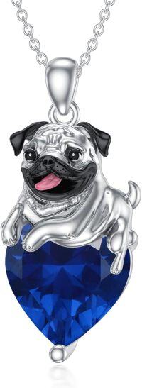 wholesale 925 Sterling Silver Birthstone Pug Necklace for Women Dog Lovers-09-Sep-Sapphire