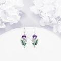 wholesale 925 Sterling Silver Purple Poppy Flower Drop Dangle Earrings with Green Leaves and CZ Stones for Women Girls -0-10