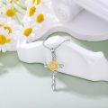 wholesale 925 Sterling Silver Sunflower Pendant with Cubic Zirconia and Leaf Design Necklaces for Women-0-1