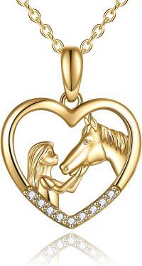 wholesale 14K Gold & Cubic Zirconia Horse Heart Pendant Necklace for Women, Elegant Gift-14k Gold Horse Necklace