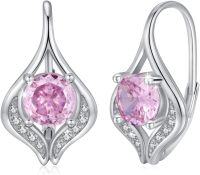 wholesale 925 Sterling Silver Pink Sapphire & Cubic Zirconia Drop Earrings for Women-Birthstone