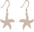 wholesale 925 Sterling Silver Plated Rose Gold Starfish Cubic Zirconia Drop Earrings for Women 3D Sea Life  Idea-0-0