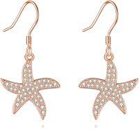 wholesale 925 Sterling Silver Plated Rose Gold Starfish Cubic Zirconia Drop Earrings for Women 3D Sea Life  Idea-starfish