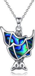 wholesale 925 Sterling Silver Blue Abalone Shell Bat Shape Pendant Necklace for Women Girls  45cm Chain Length-0-0