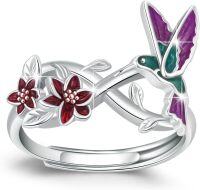 wholesale 925 Sterling Silver Animal Ring with Flower Adjustable Highland Cow Hummingbird Dragonfly Jewelry for Women-Flower Ring